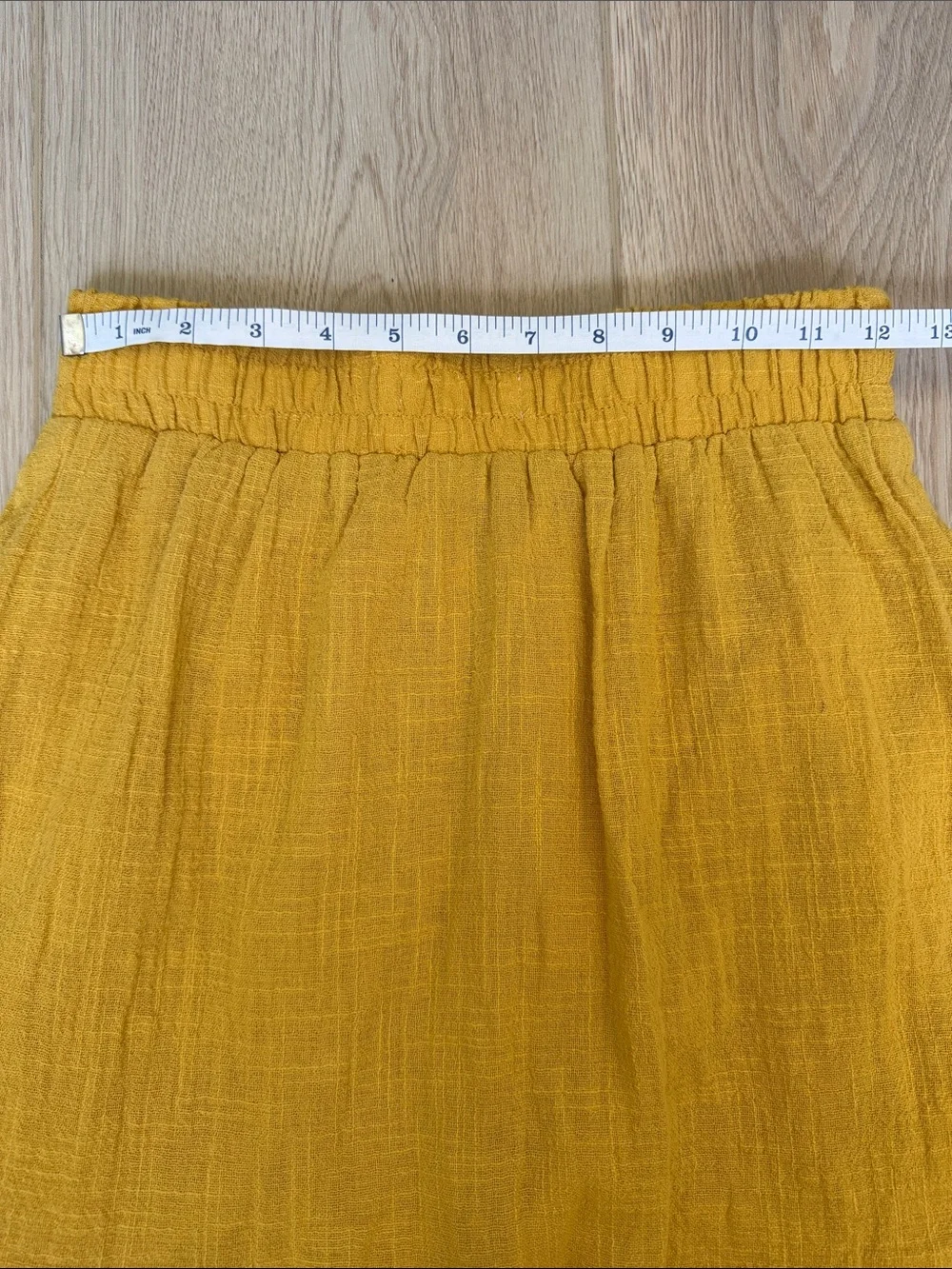 Passport 100% Cotton Yellow Tiered Midi Skirt Crinkle Gauze Boho Elastic Waist S